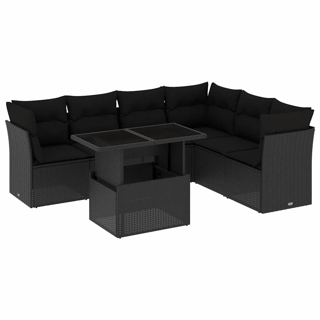 Set Divani da Giardino con Cuscini 7pz Nero Polyrattan 3266605