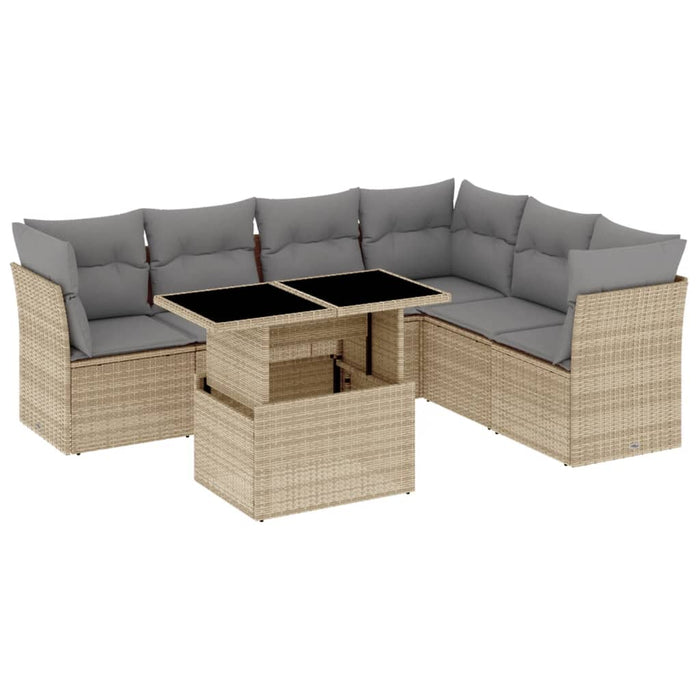 Set Divani da Giardino 7 pz con Cuscini Beige in Polyrattan 3266609