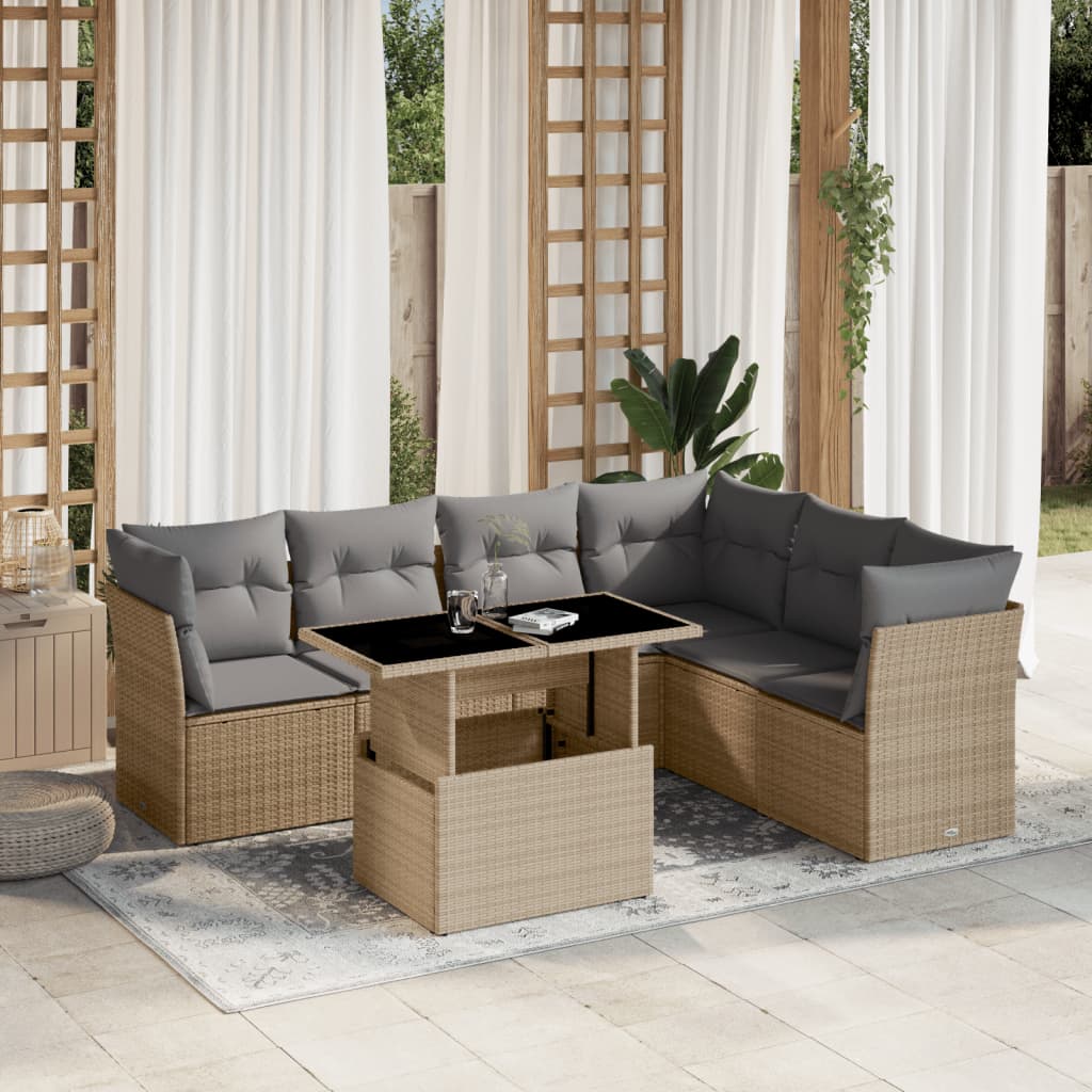 Set Divani da Giardino 7 pz con Cuscini Beige in Polyrattan 3266609