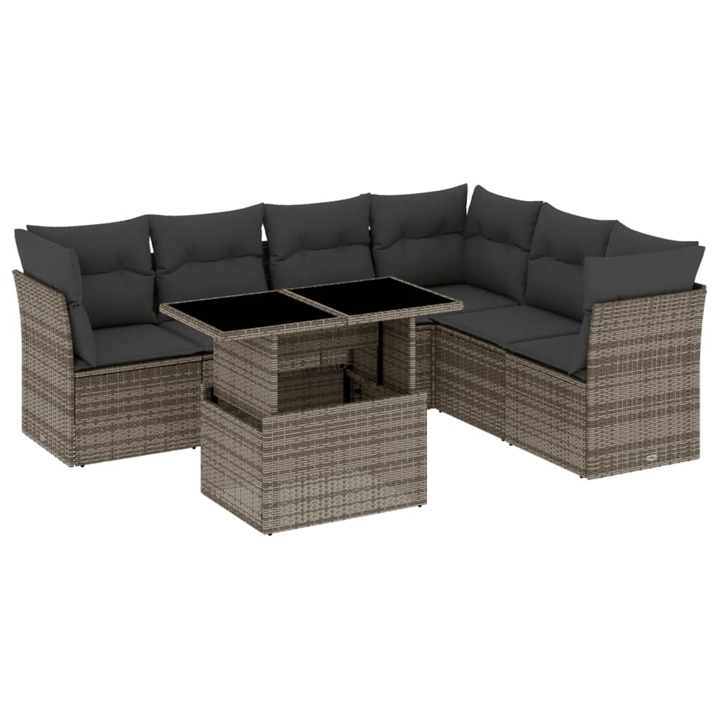 Set Divani da Giardino 7 pz con Cuscini Grigio in Polyrattan 3266610