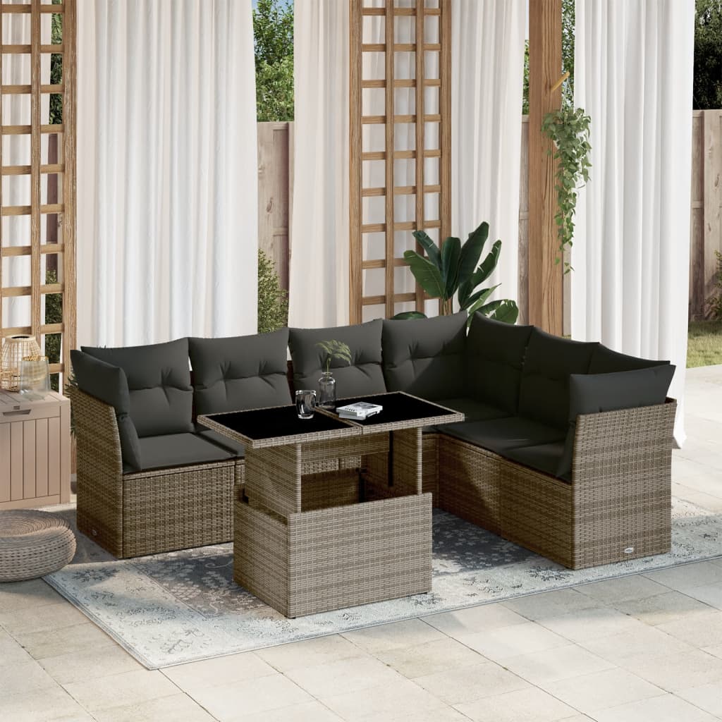 Set Divani da Giardino 7 pz con Cuscini Grigio in Polyrattan 3266610