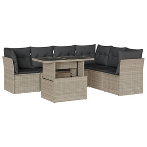 Set Divani da Giardino 7pz con Cuscini Grigio Chiaro Polyrattan 3266612