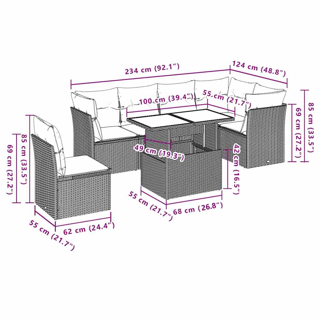 Set Divani da Giardino con Cuscini 7pz Nero Polyrattan 3266615