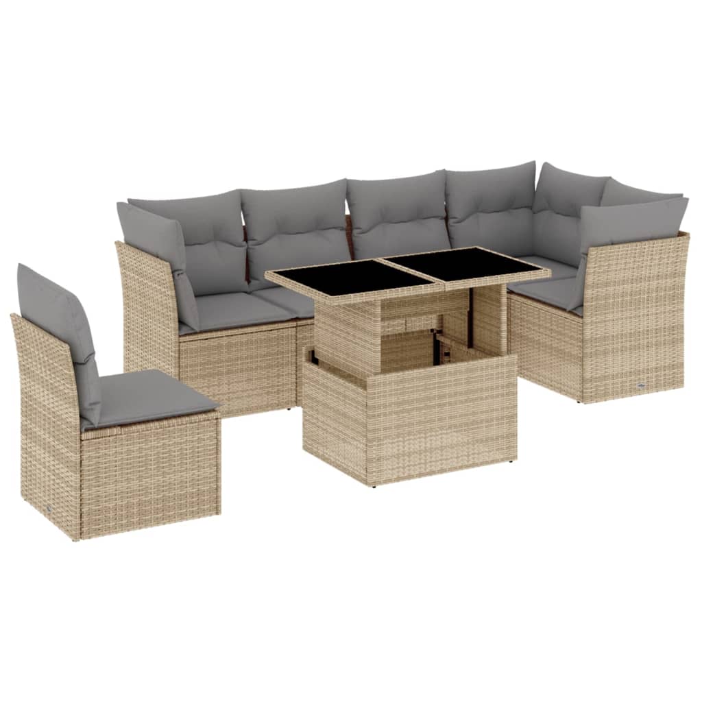 Set Divani da Giardino 7 pz con Cuscini Beige in Polyrattan 3266619