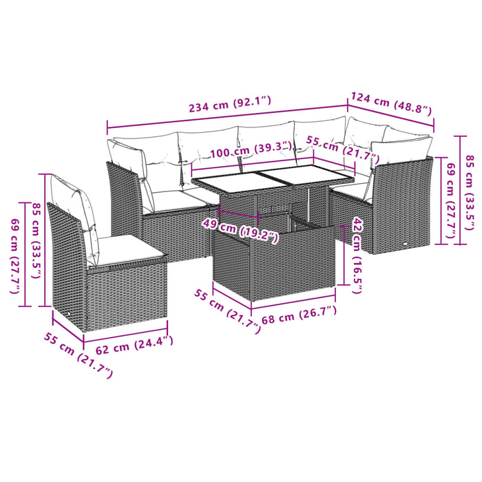 Set Divani da Giardino 7 pz con Cuscini Beige in Polyrattan 3266619