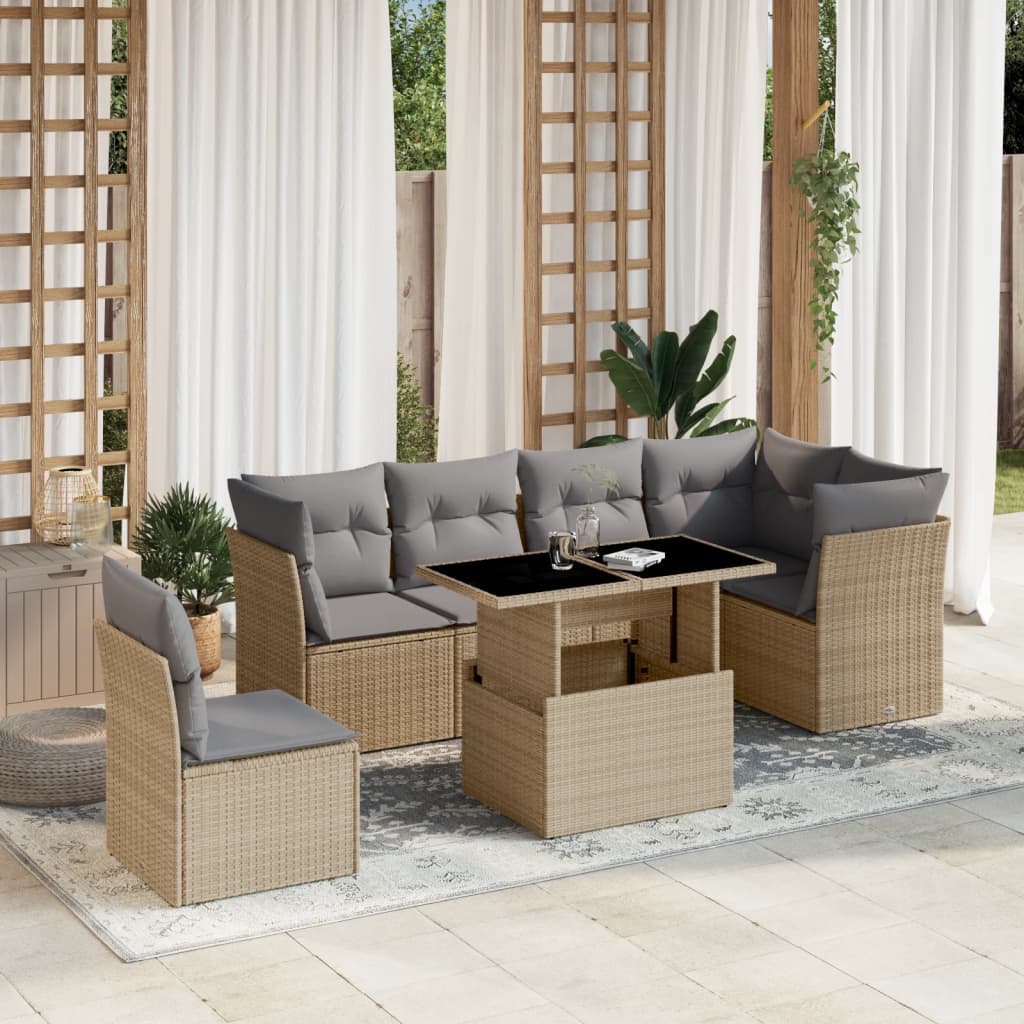 Set Divani da Giardino 7 pz con Cuscini Beige in Polyrattan 3266619