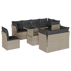 Set Divano da Giardino 9pz con Cuscini Grigio Chiaro Polyrattan 3266732