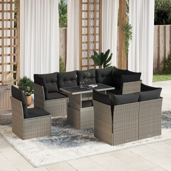 Set Divano da Giardino 9pz con Cuscini Grigio Chiaro Polyrattan 3266732