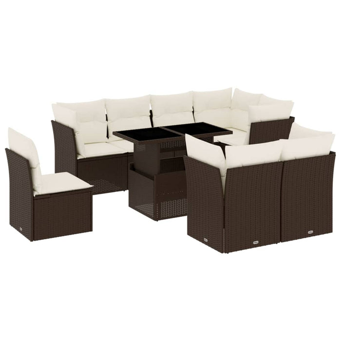 Set Divani da Giardino 9pz con Cuscini Marrone in Polyrattan 3266733