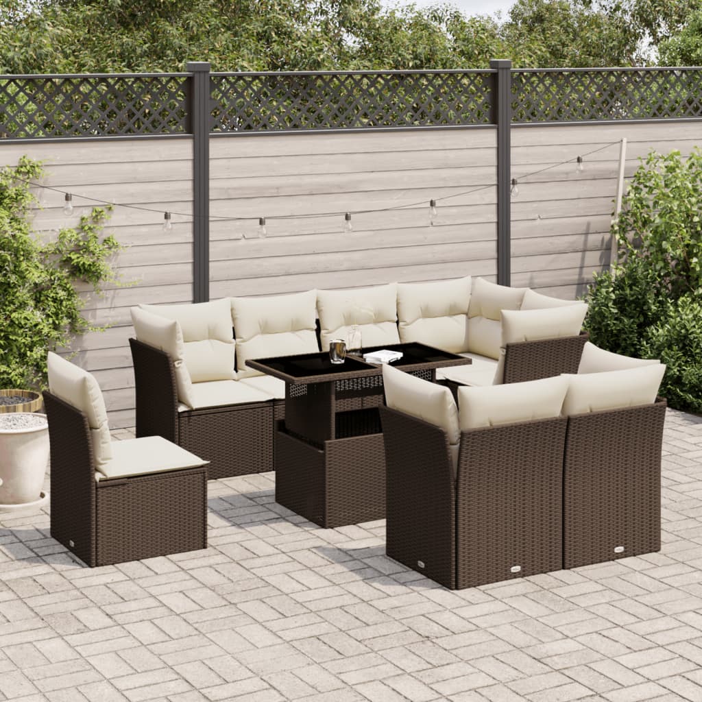 Set Divani da Giardino 9pz con Cuscini Marrone in Polyrattan 3266733