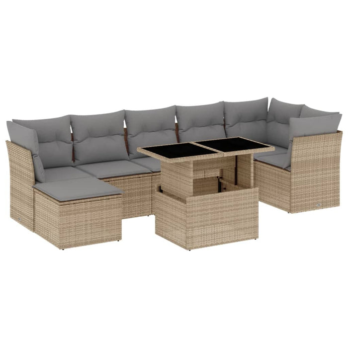 Set Divano da Giardino 8 pz con Cuscini Beige in Polyrattan 3266749