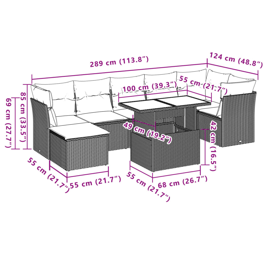 Set Divano da Giardino 8 pz con Cuscini Beige in Polyrattan 3266749