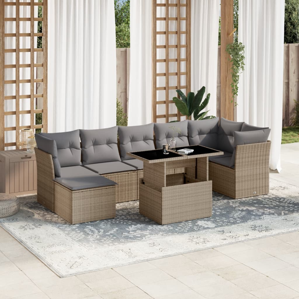 Set Divano da Giardino 8 pz con Cuscini Beige in Polyrattan 3266749