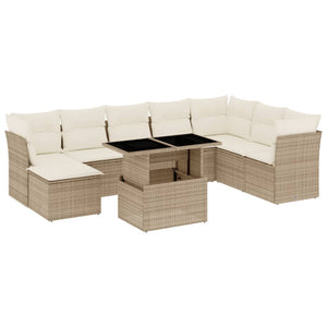 Set Divano da Giardino 9 pz con Cuscini Beige in Polyrattan 3266788