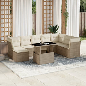 Set Divano da Giardino 9 pz con Cuscini Beige in Polyrattan 3266788