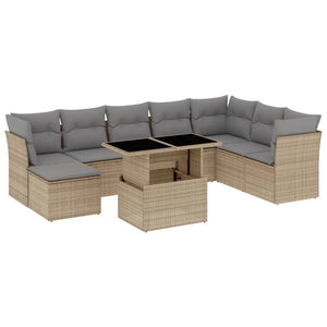 Set Divano da Giardino 9 pz con Cuscini Beige in Polyrattan 3266789