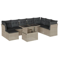 Set Divano da Giardino 9pz con Cuscini Grigio Chiaro Polyrattan 3266792