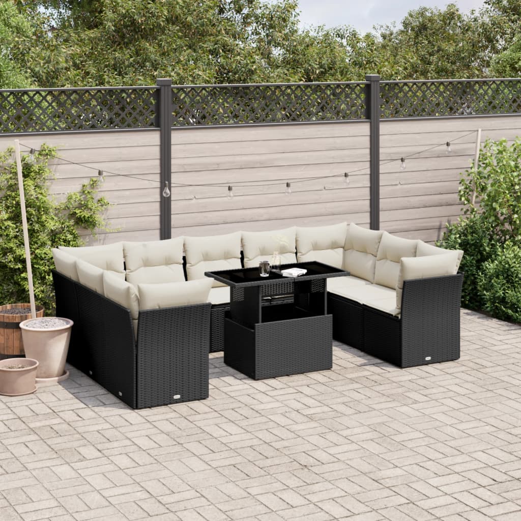 Set Divani da Giardino 10pz con Cuscini in Polyrattan Nero 3266816