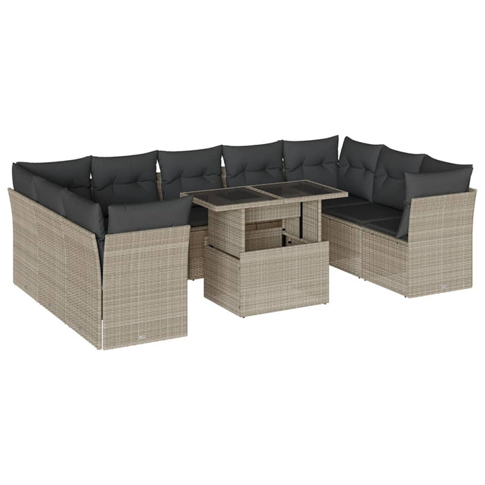 Set Divano Giardino 10 pz con Cuscini Grigio Chiaro Polyrattan 3266822