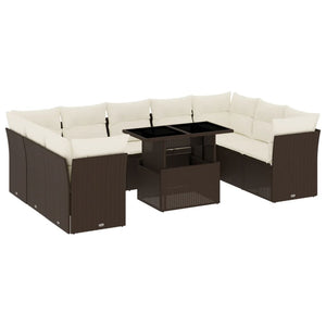 Set Divani da Giardino 10pz con Cuscini in Polyrattan Marrone 3266823