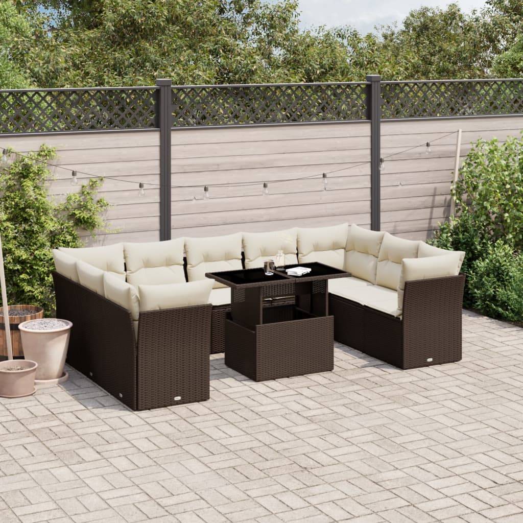 Set Divani da Giardino 10pz con Cuscini in Polyrattan Marrone 3266823