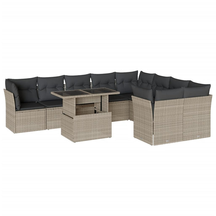 Set Divano Giardino 10 pz con Cuscini Grigio Chiaro Polyrattan 3266842