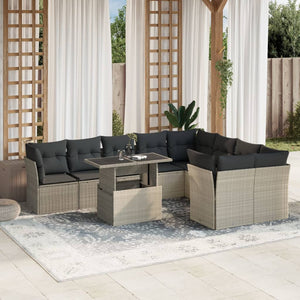 Set Divano Giardino 10 pz con Cuscini Grigio Chiaro Polyrattan 3266842