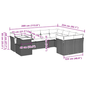 Set Divani da Giardino 10pz con Cuscini in Polyrattan Nero 3266845