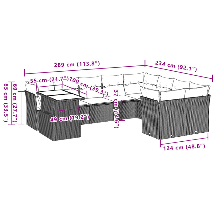 Set Divani da Giardino 10pz con Cuscini in Polyrattan Nero 3266845