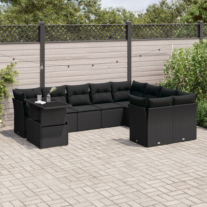 Set Divani da Giardino 10pz con Cuscini in Polyrattan Nero 3266845