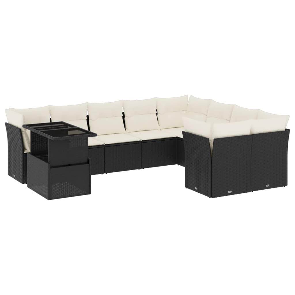 Set Divani da Giardino 10pz con Cuscini in Polyrattan Nero 3266846