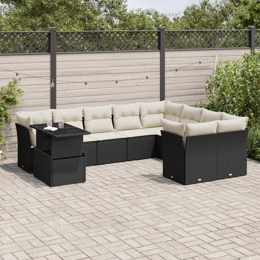 Set Divani da Giardino 10pz con Cuscini in Polyrattan Nero 3266846