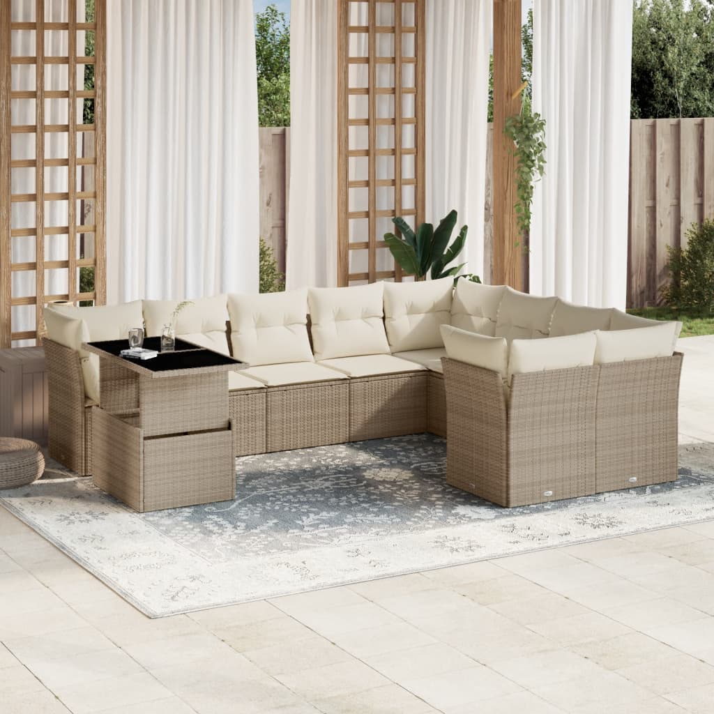 Set Divano da Giardino 10 pz con Cuscini Beige in Polyrattan 3266848