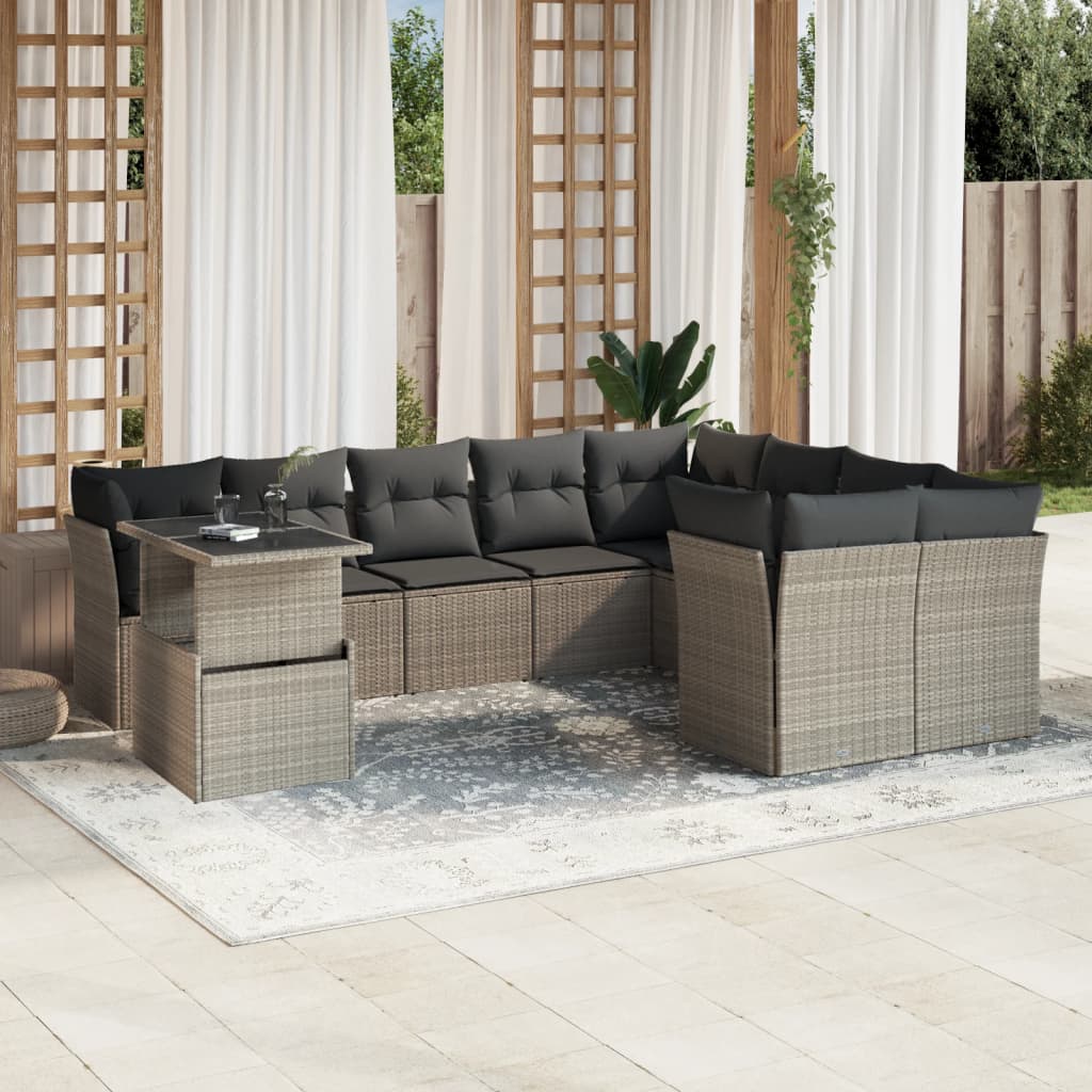 Set Divano Giardino 10 pz con Cuscini Grigio Chiaro Polyrattan 3266852