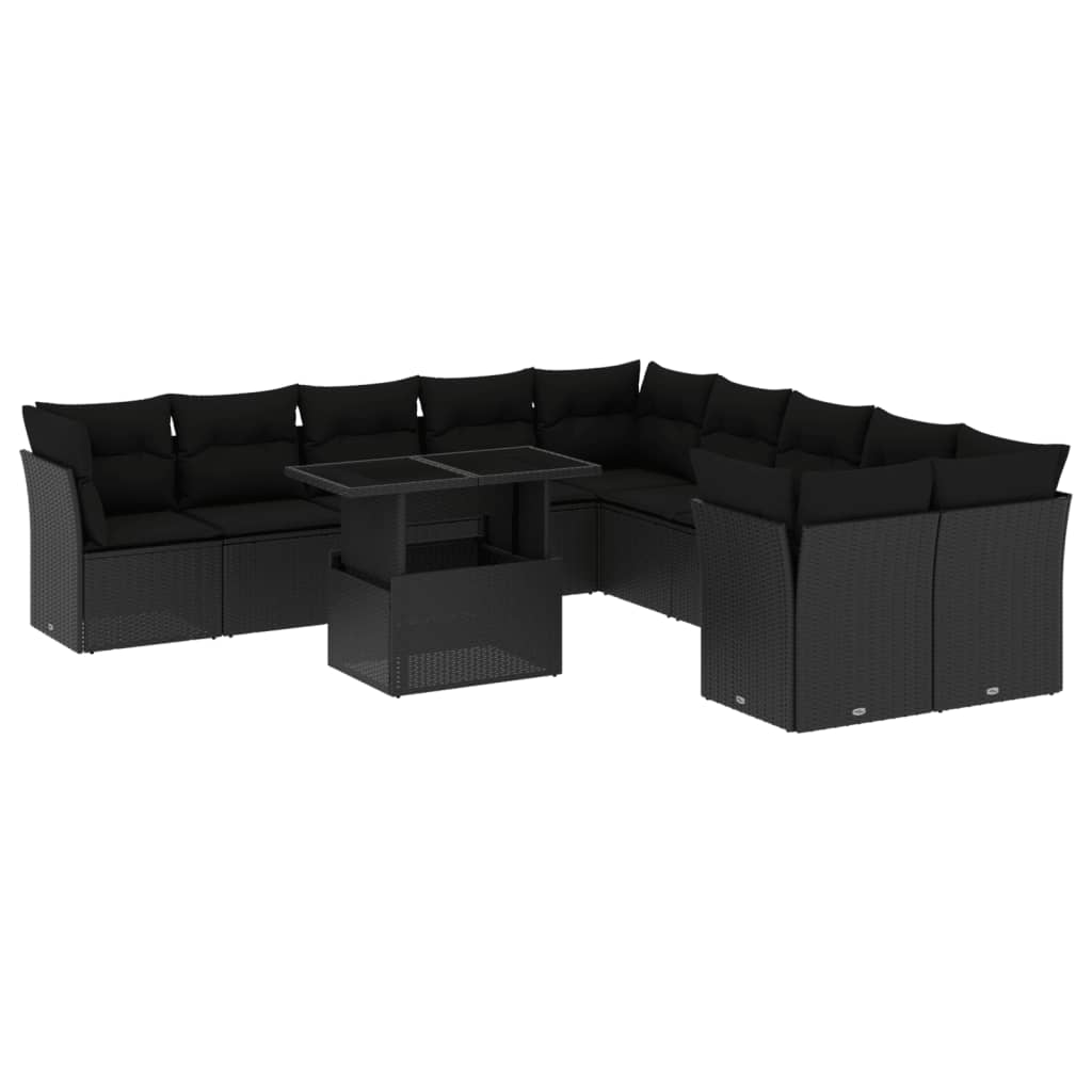 Set Divani da Giardino 11 pz con Cuscini in Polyrattan Nero 3266875