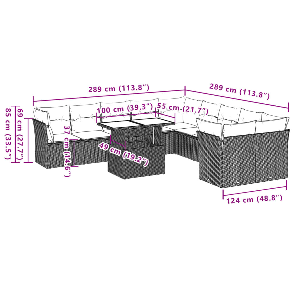 Set Divani da Giardino 11 pz con Cuscini in Polyrattan Nero 3266875