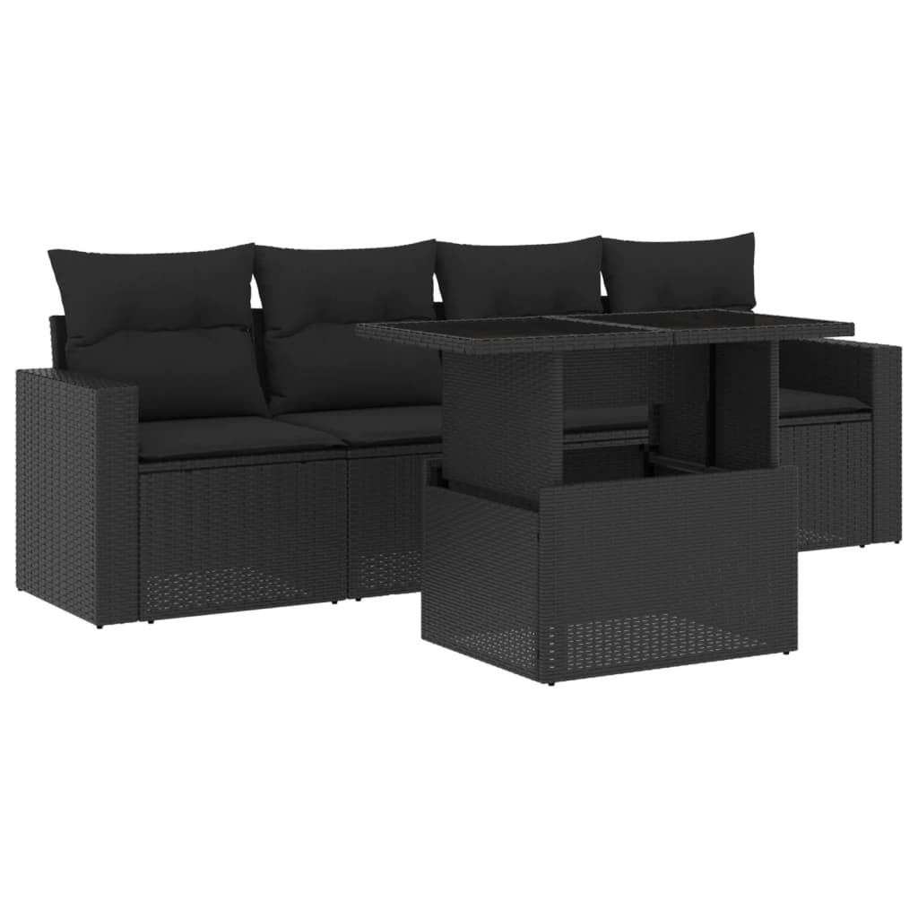 Set Divani da Giardino 5 pz con Cuscini in Polyrattan Nero 3267095