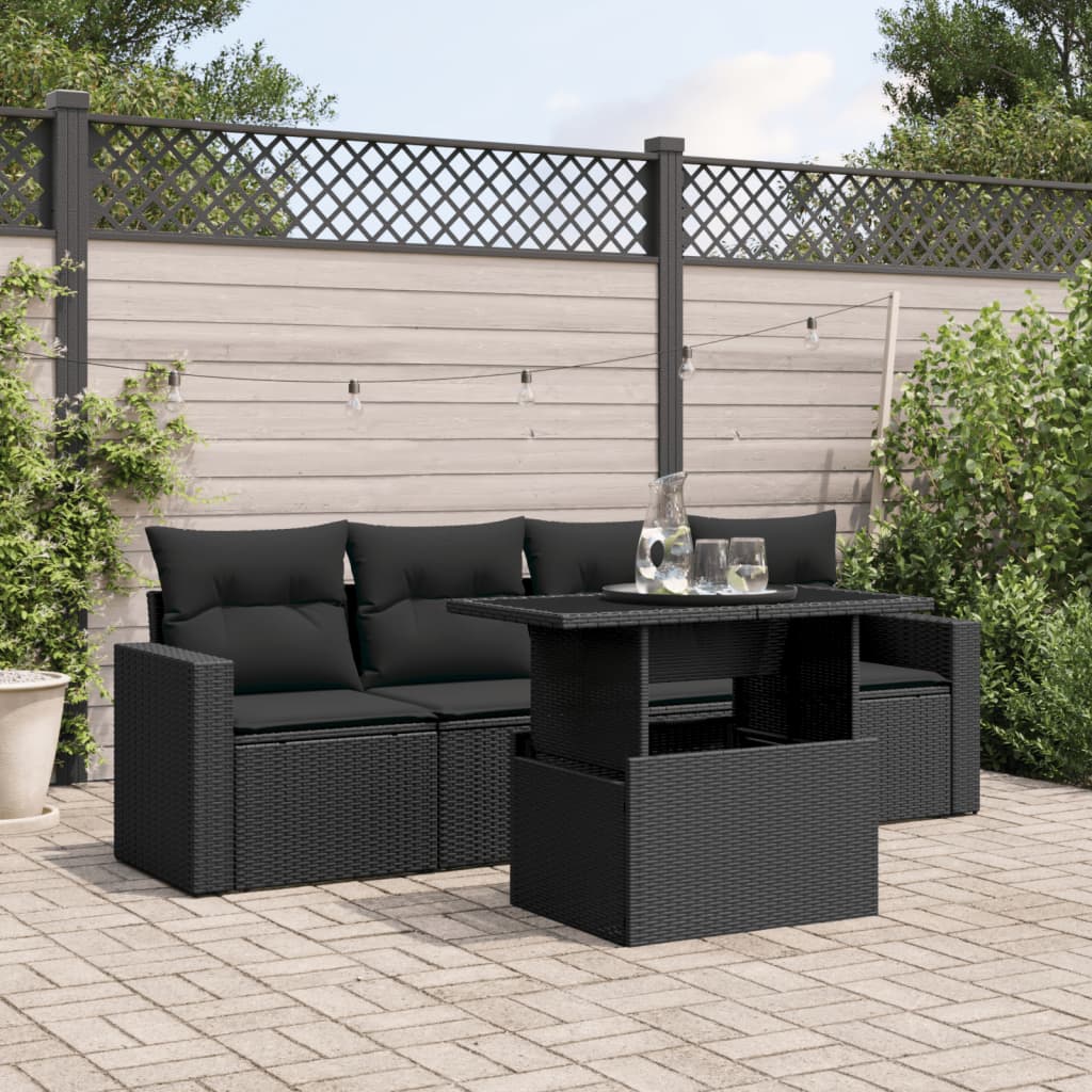 Set Divani da Giardino 5 pz con Cuscini in Polyrattan Nero 3267095