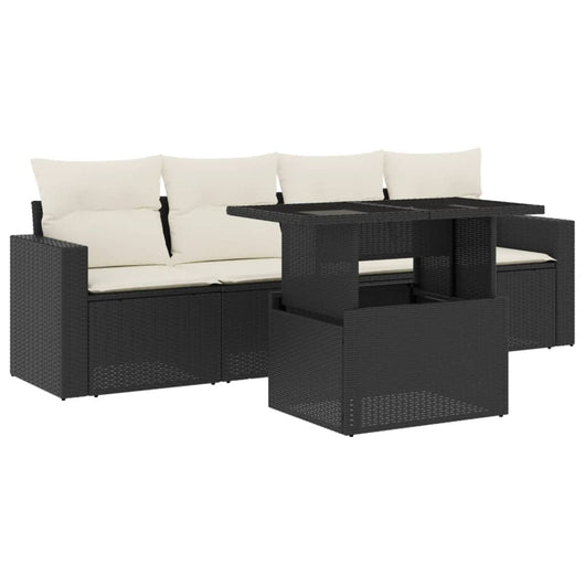 Set Divani da Giardino 5 pz con Cuscini in Polyrattan Nero 3267096