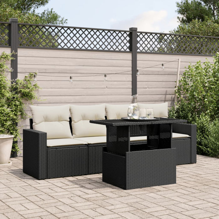 Set Divani da Giardino 5 pz con Cuscini in Polyrattan Nero 3267096