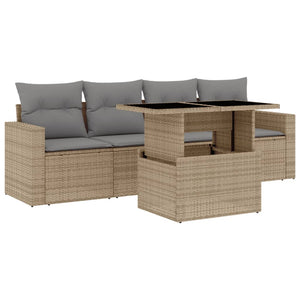 Set Divano da Giardino 5 pz con Cuscini Beige in Polyrattan 3267099