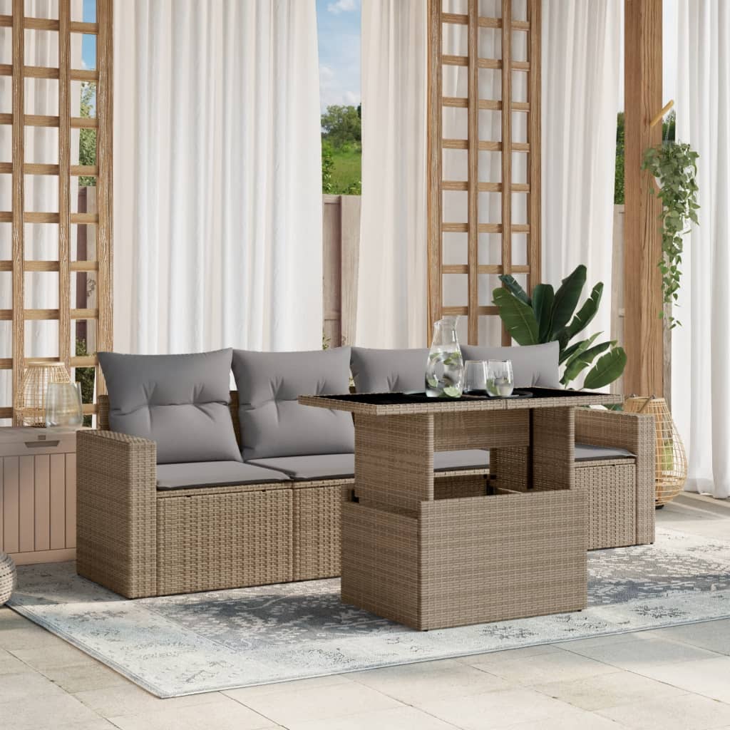 Set Divano da Giardino 5 pz con Cuscini Beige in Polyrattan 3267099