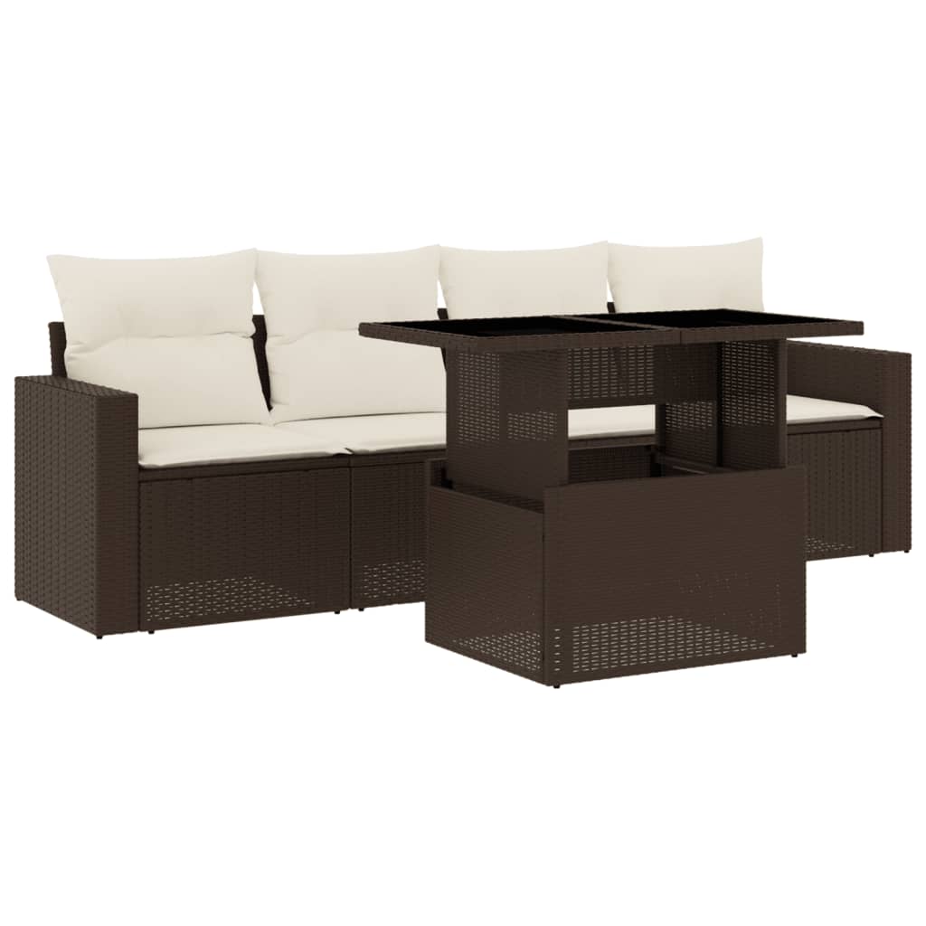 Set Divano da Giardino 5 pz con Cuscini Marrone in Polyrattan 3267103