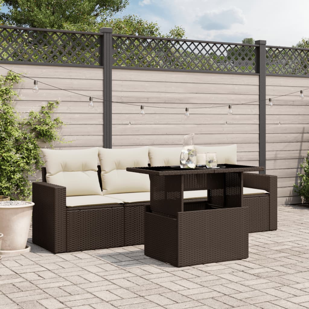 Set Divano da Giardino 5 pz con Cuscini Marrone in Polyrattan 3267103