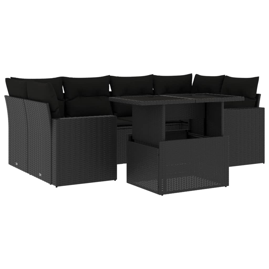 Set Divani da Giardino con Cuscini 7pz Nero Polyrattan 3267125