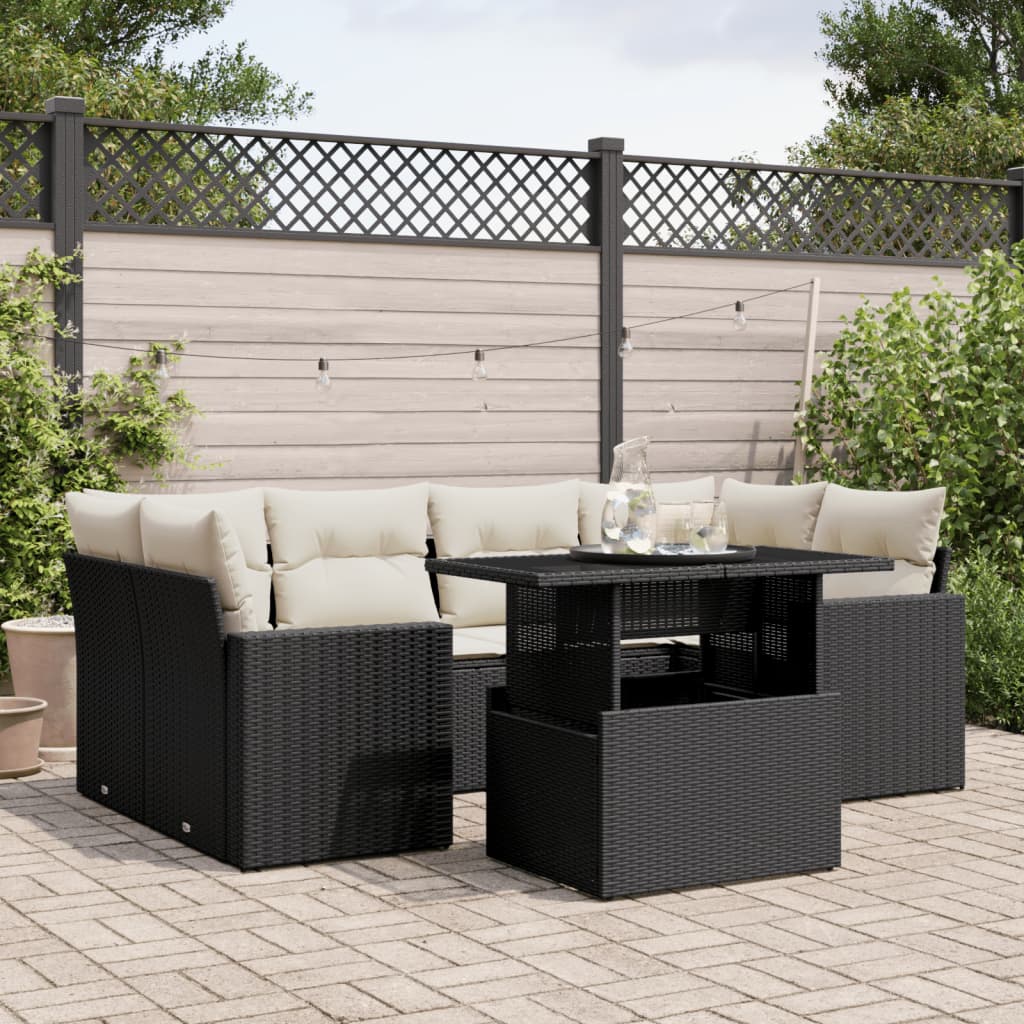 Set Divani da Giardino con Cuscini 7pz Nero Polyrattan 3267126