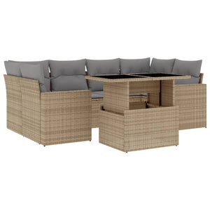 Set Divani da Giardino 7 pz con Cuscini Beige in Polyrattan 3267129