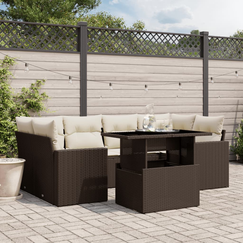 Set Divani da Giardino 7 pz con Cuscini Marrone in Polyrattan 3267133