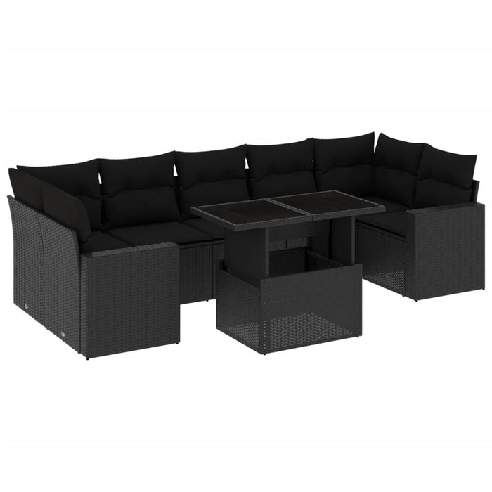 Set Divani da Giardino con Cuscini 8 pz Nero in Polyrattan 3267145