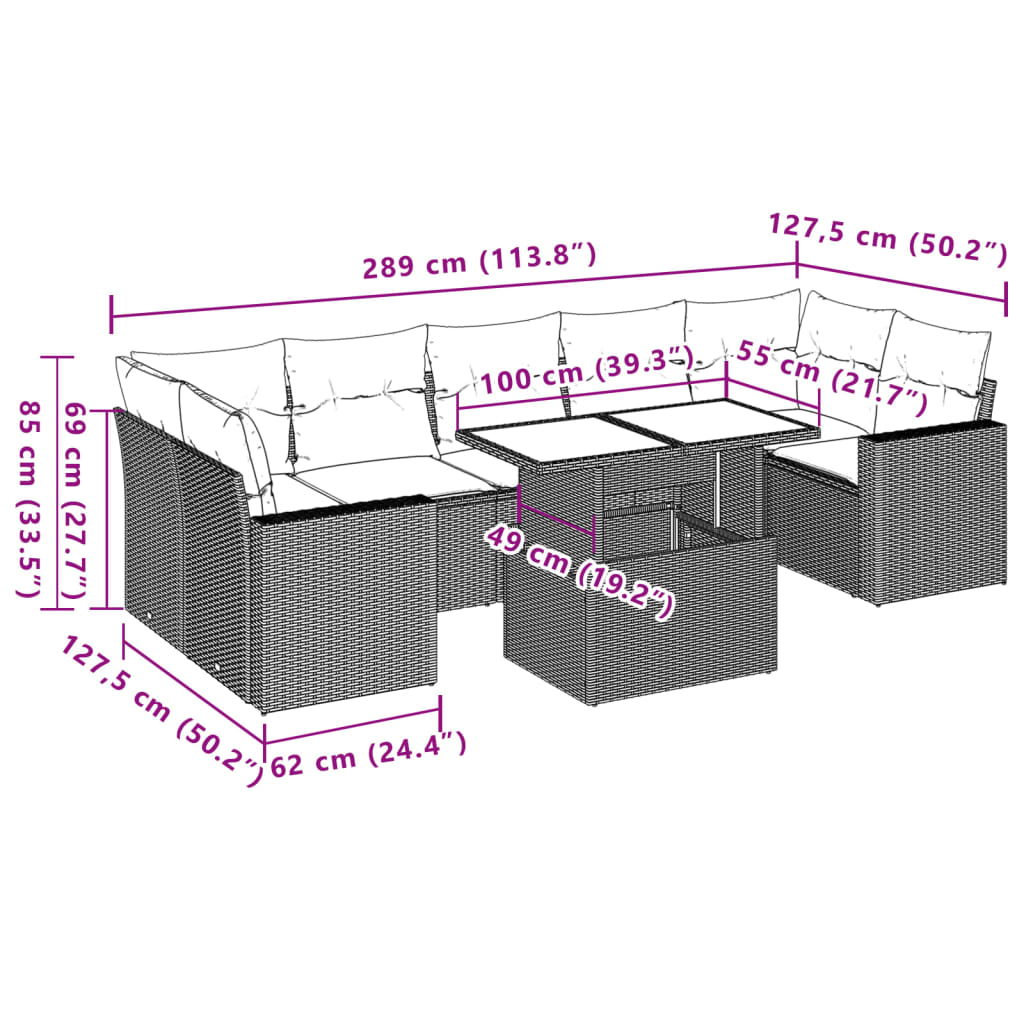 Set Divani da Giardino con Cuscini 8 pz Nero in Polyrattan 3267145